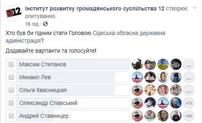 Кто станет главой Одесской облгосадминистрации: в Facebook стартовало голосование за кандидатов