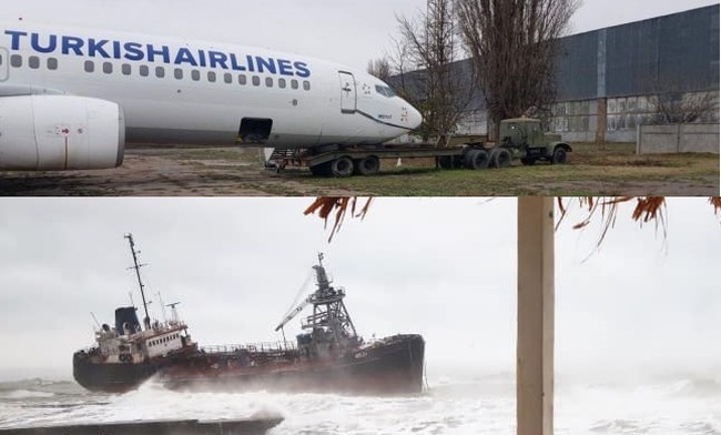 «Самолет чуть-чуть устал»: в Одессе шутники выставили на продажу сломавшийся в аэропорту Boeing и затонувший танкер