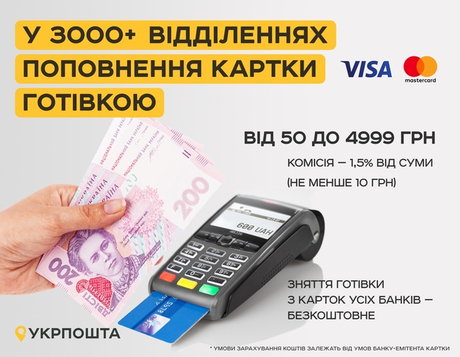 Укрпошта запустила послугу поповнення банківських карток